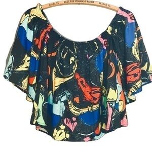 Marihorn off the shoulder abstract print top